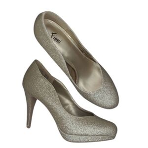 Fioni Pumps Glitter Slip On Heels Gold Size 7 1/2